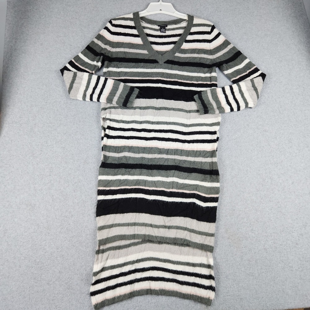 rue21 Sweater Dress Womens Medium Multicolor Striped Knitted V-Neck High-Low Hem